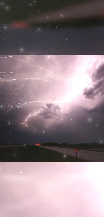 Dramatic lightning storm over a night sky with clouds.