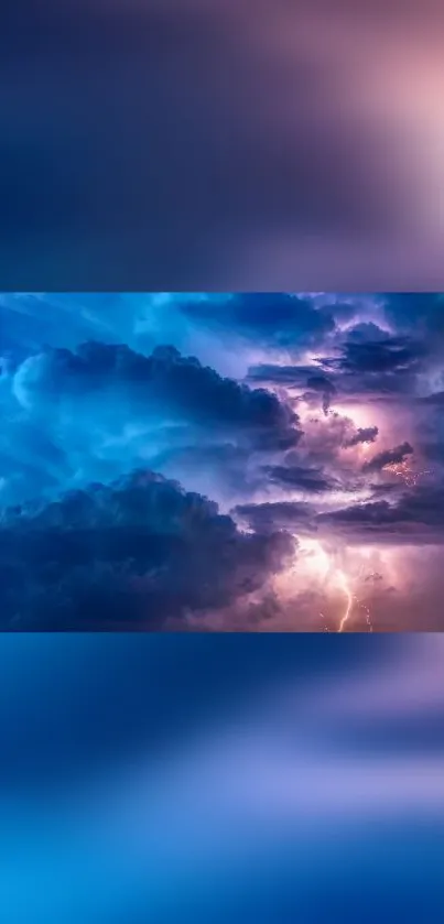 Vivid blue stormy sky with lightning bolt mobile wallpaper.