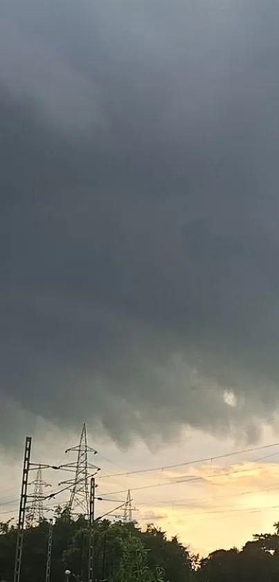 Stormy sky over power lines at dusk.