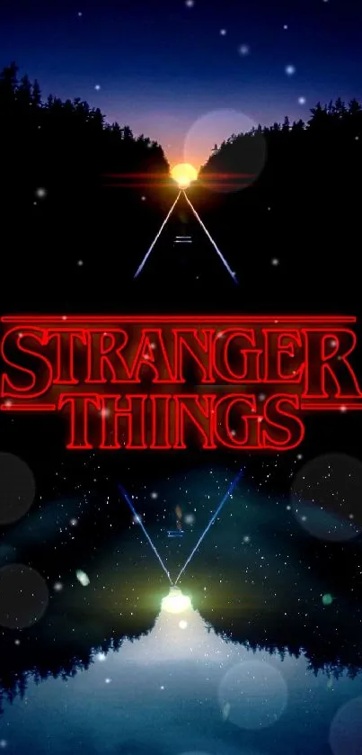 Stranger Things dark wallpaper with reflective landscape.