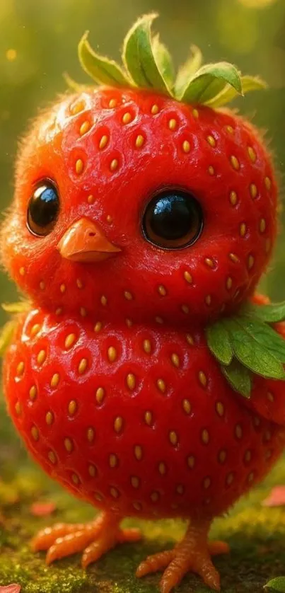Fantasy art featuring a strawberry bird in nature.