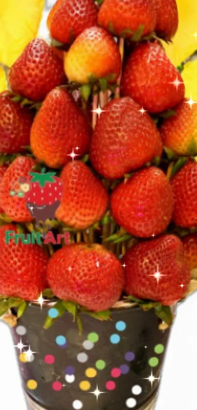 Vibrant strawberry bouquet wallpaper with sparkles.