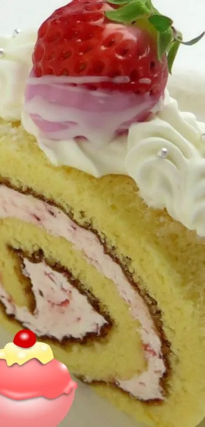 Delicious strawberry cake roll with cream topping.