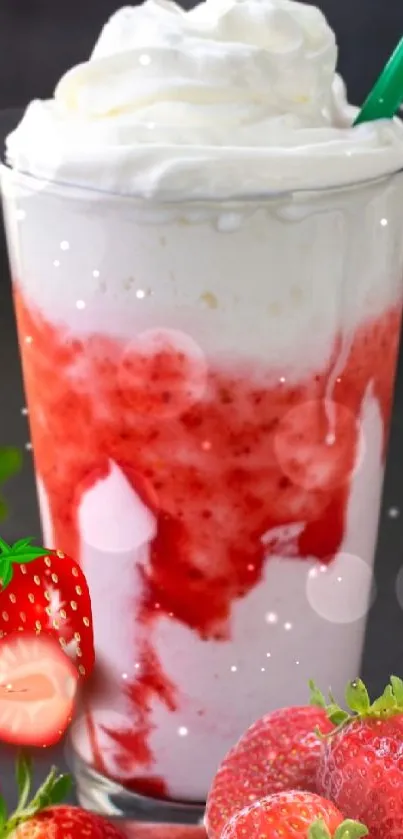 Glass of strawberry cream topped with whipped cream.