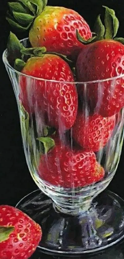 Vibrant strawberries in a clear glass, perfect as a mobile wallpaper.