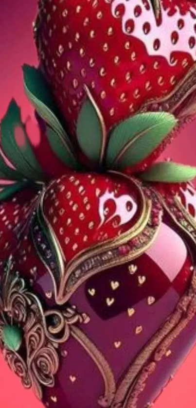 Artistic strawberry heart wallpaper with vibrant details.