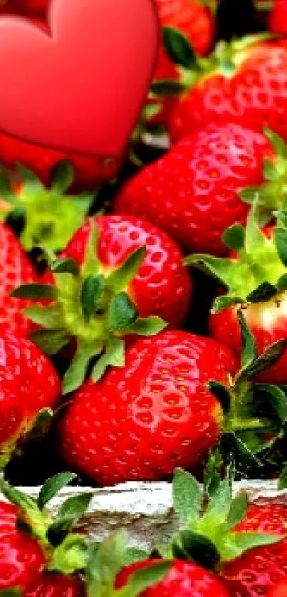 Vibrant red strawberry heart wallpaper.