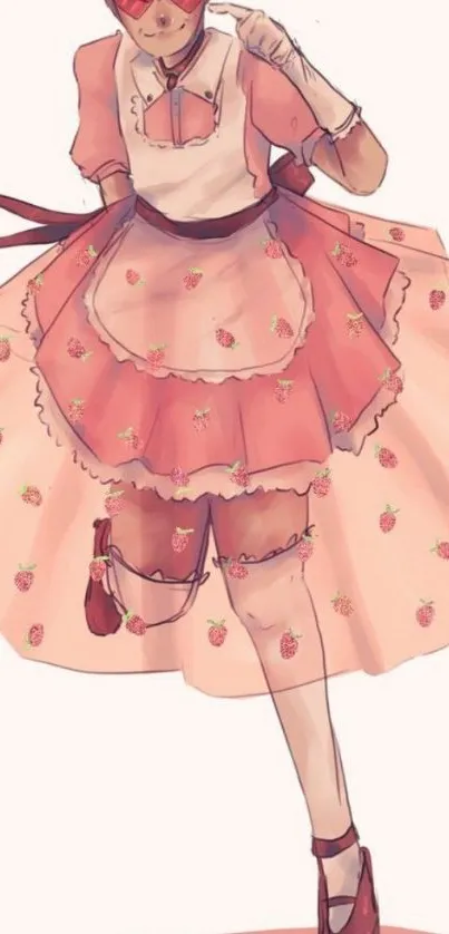 Cartoon maid in pink strawberry apron.