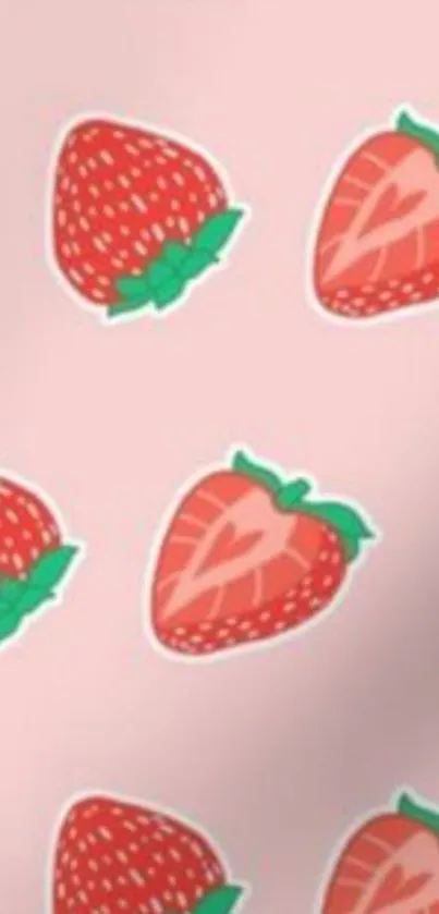 Strawberry pattern on a pink background wallpaper for mobile.