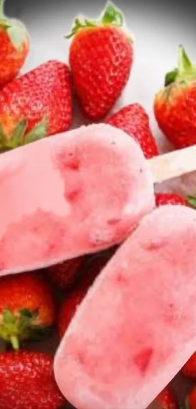 Strawberry popsicles with fresh berries.