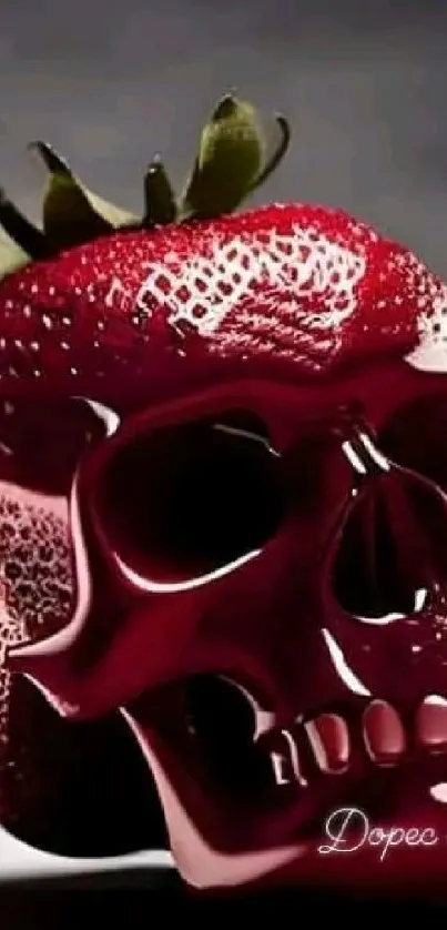 Dark red strawberry skull on a gray background.