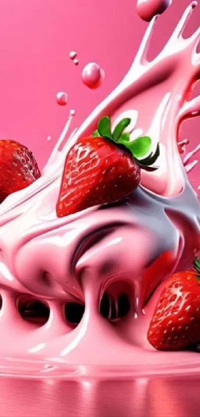 Pink splash with strawberries wallpaper.