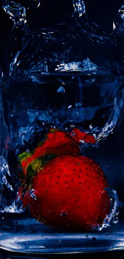 Vibrant strawberry splash in a glass of water against a dark background.