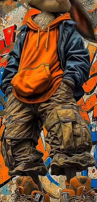 Stylish bunny in graffiti hoodie wallpaper