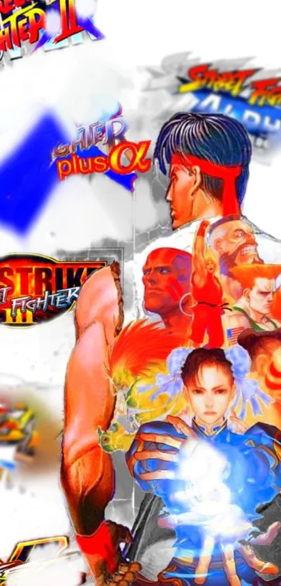 Street Fighter themed mobile wallpaper showcasing vibrant characters and logos.