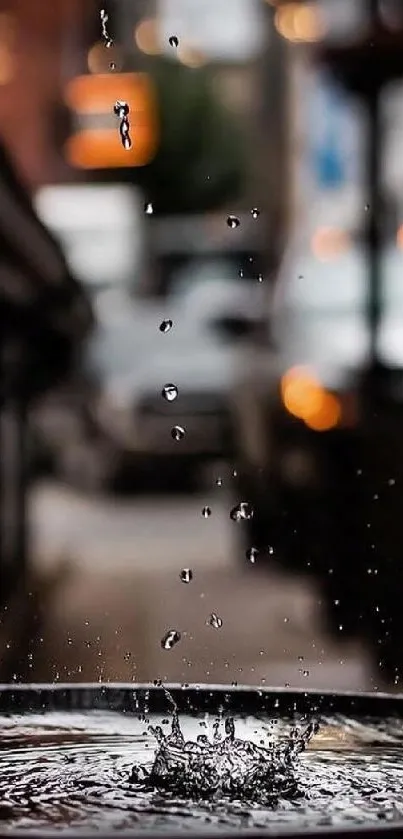 Mobile wallpaper of water splashing in urban street scene.