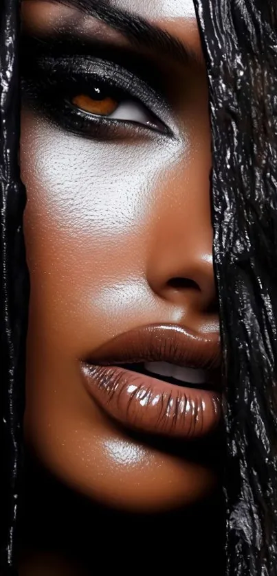 Striking artistic portrait with dramatic features and rich details.
