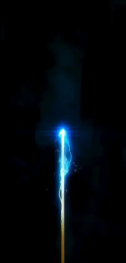 Dynamic blue lightning bolt on black background, striking and energetic.