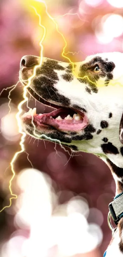 Dalmatian with lightning background mobile wallpaper.