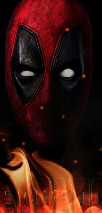 Deadpool mask on dark background mobile wallpaper.