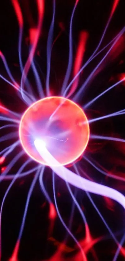 Mobile wallpaper of a vibrant plasma orb with electric beams.