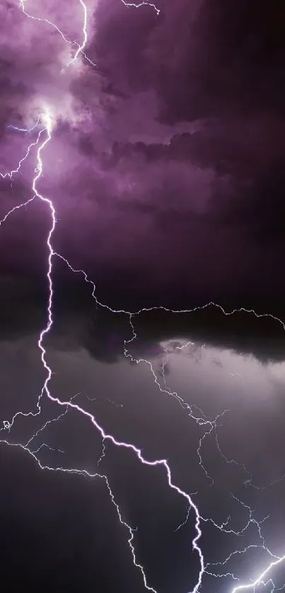 Purple lightning storm with dramatic clouds.