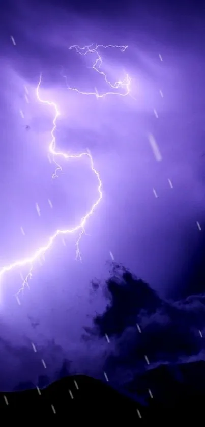 Purple lightning bolt in dark stormy sky mobile wallpaper.