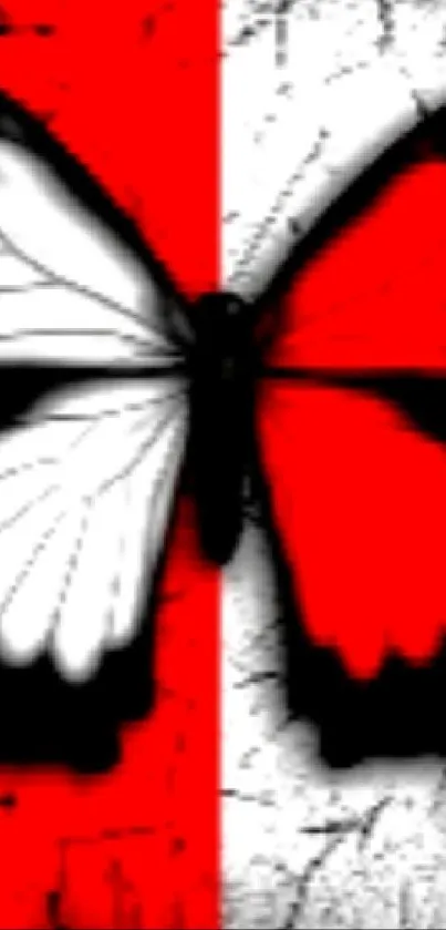 Striking wallpaper with a red and black butterfly design.