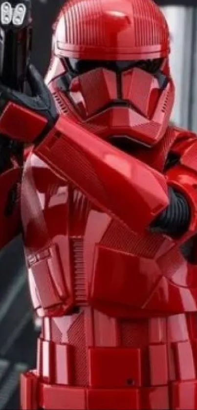 Dynamic red sci-fi trooper mobile wallpaper.