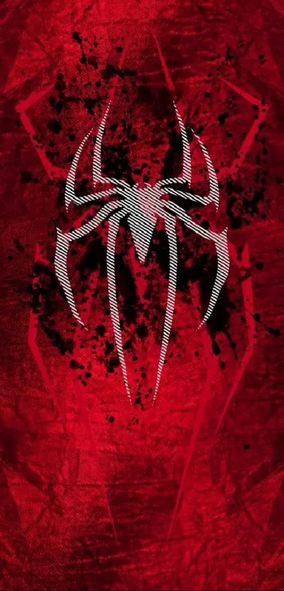 Vibrant red wallpaper with a bold spider emblem design.