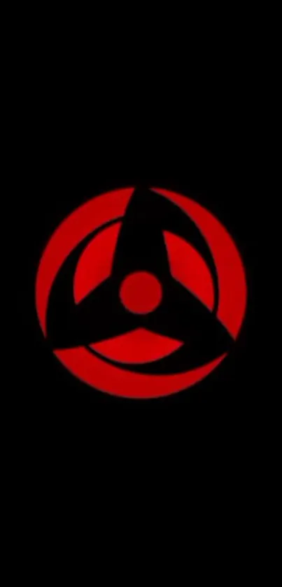 Striking red ninja symbol on black background wallpaper.