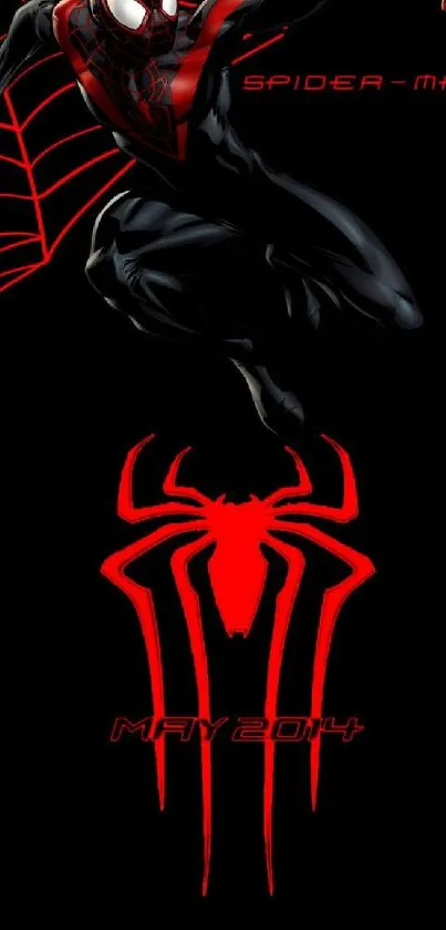 Striking superhero mobile phone wallpaper with bold red and black design.