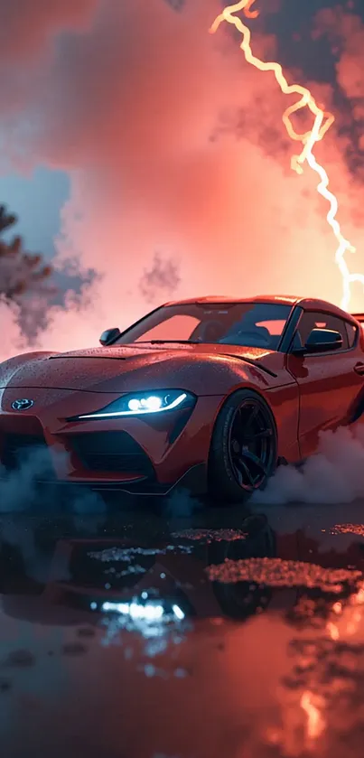 Stunning sports car with lightning strike background