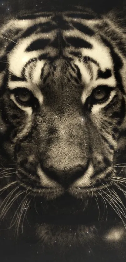 Close-up monochrome tiger face wallpaper for mobile device.