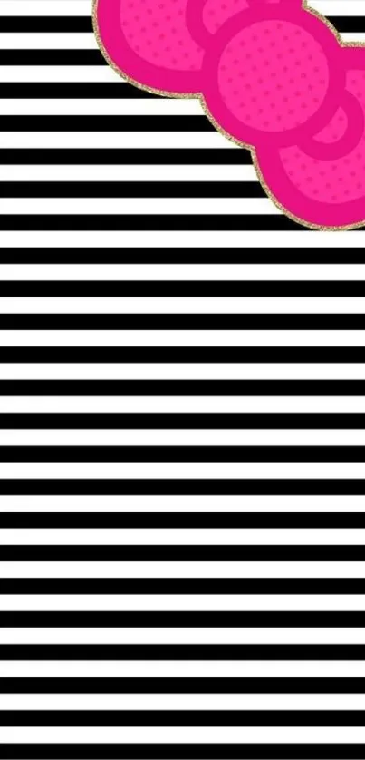 Mobile wallpaper with pink bow and black stripes.