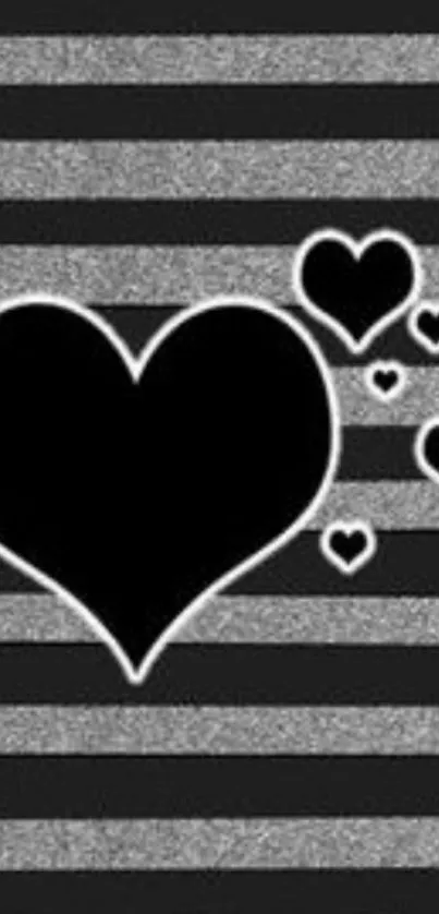 Black striped wallpaper with heart design for mobile.