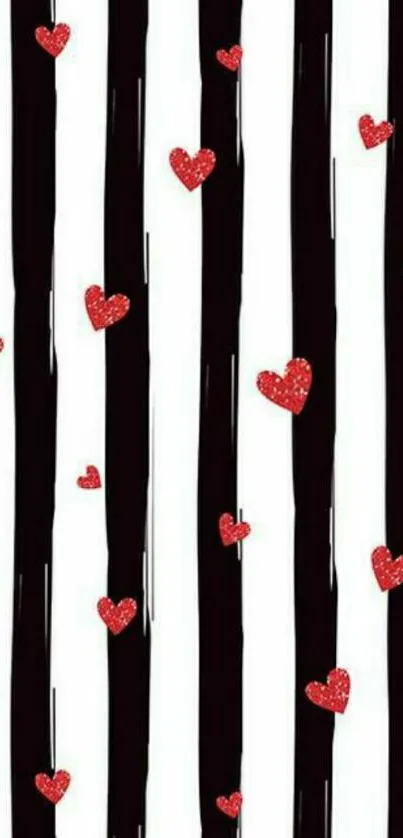 Vertical stripes with scattered red hearts.