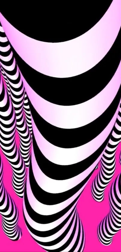 Black and white striped pattern on a pink background.