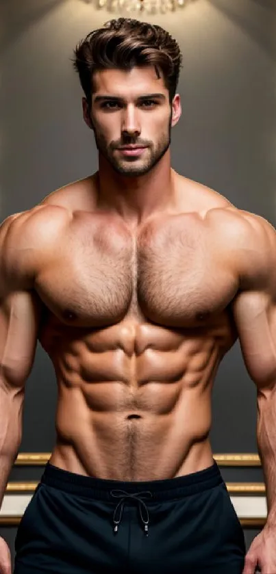 Muscular man showcasing strength and fitness on mobile wallpaper.