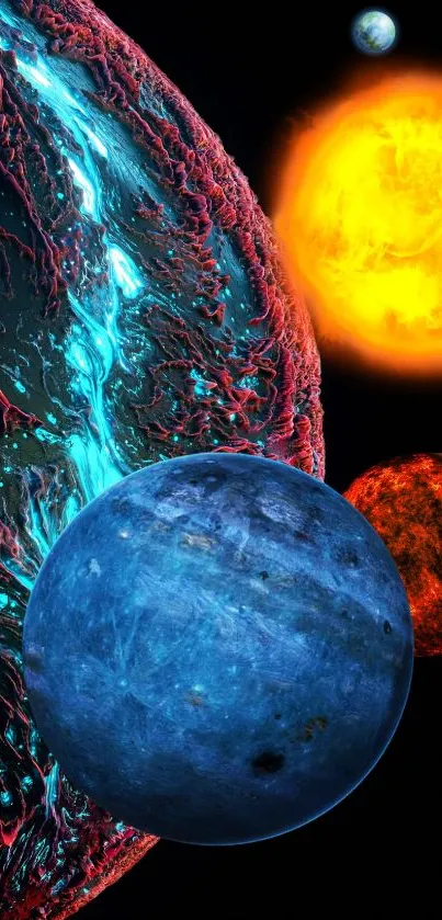 Abstract spherical neon wallpaper with intricate vibrant details.