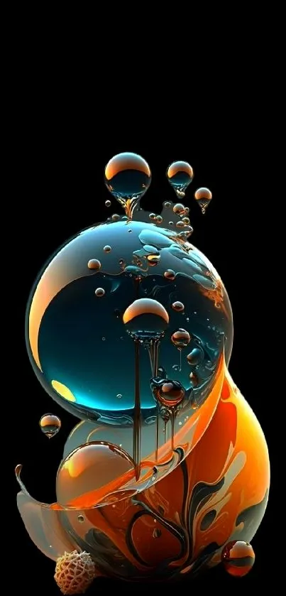 Abstract orbs on black background mobile wallpaper.