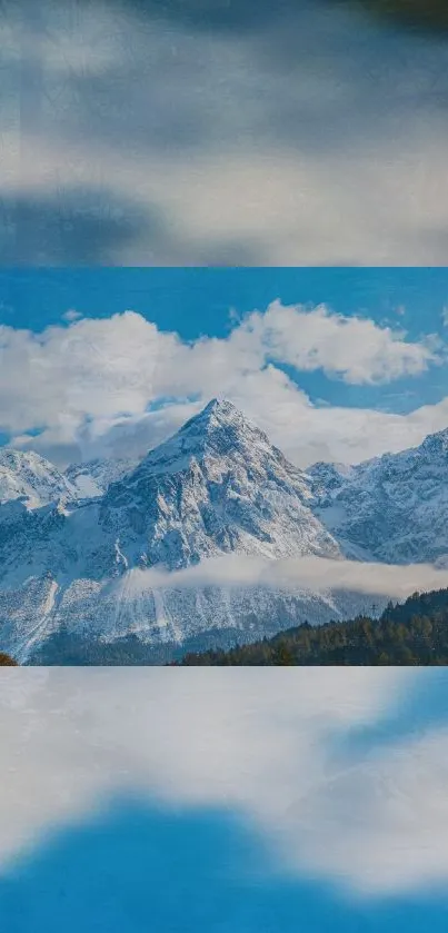 Alpine mountain view with snow peaks and blue sky for mobile wallpaper.