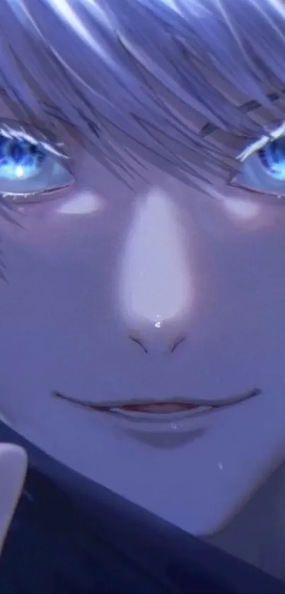 Anime character with striking blue eyes, close-up.