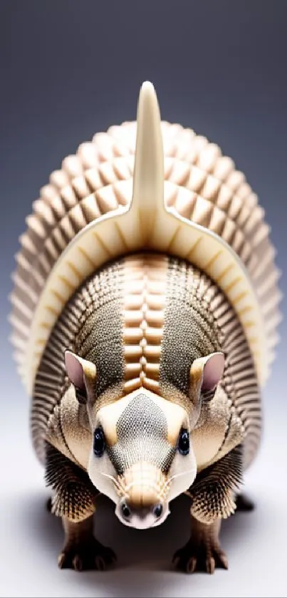 Realistic armadillo in beige tones with detailed texture on a mobile wallpaper.