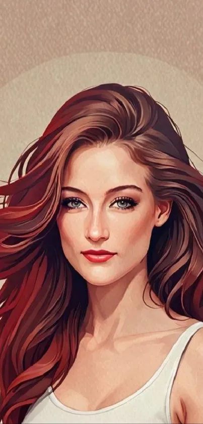 Digital art portrait of a woman with flowing hair and soft background hues.