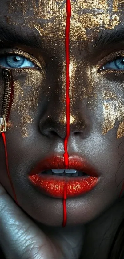 Artistic portrait of face with vivid colors and creative design.