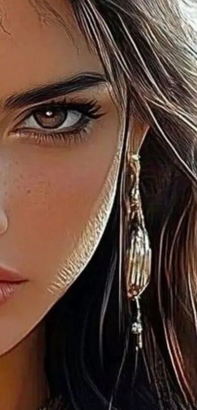 Artistic portrait wallpaper with detailed features.