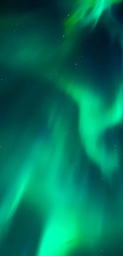 A mesmerizing display of Aurora Borealis with green and blue hues in the night sky.