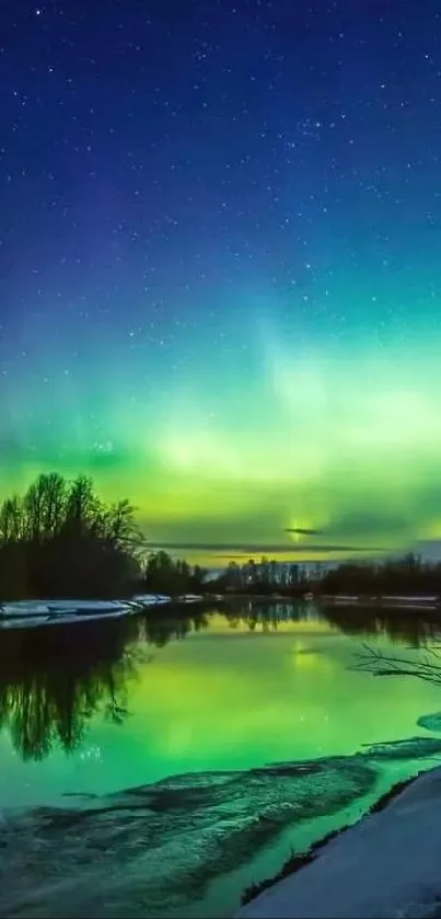 Aurora Borealis over a calm reflective lake at night.