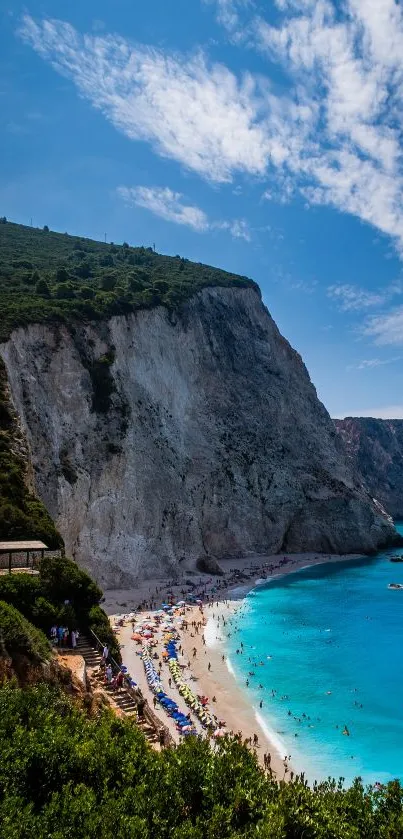 Breathtaking coastal landscape with blue sea and cliffs under a vibrant sky.